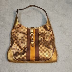 Vintage Gucci Gold and Brown Designer Shoulder Bag
